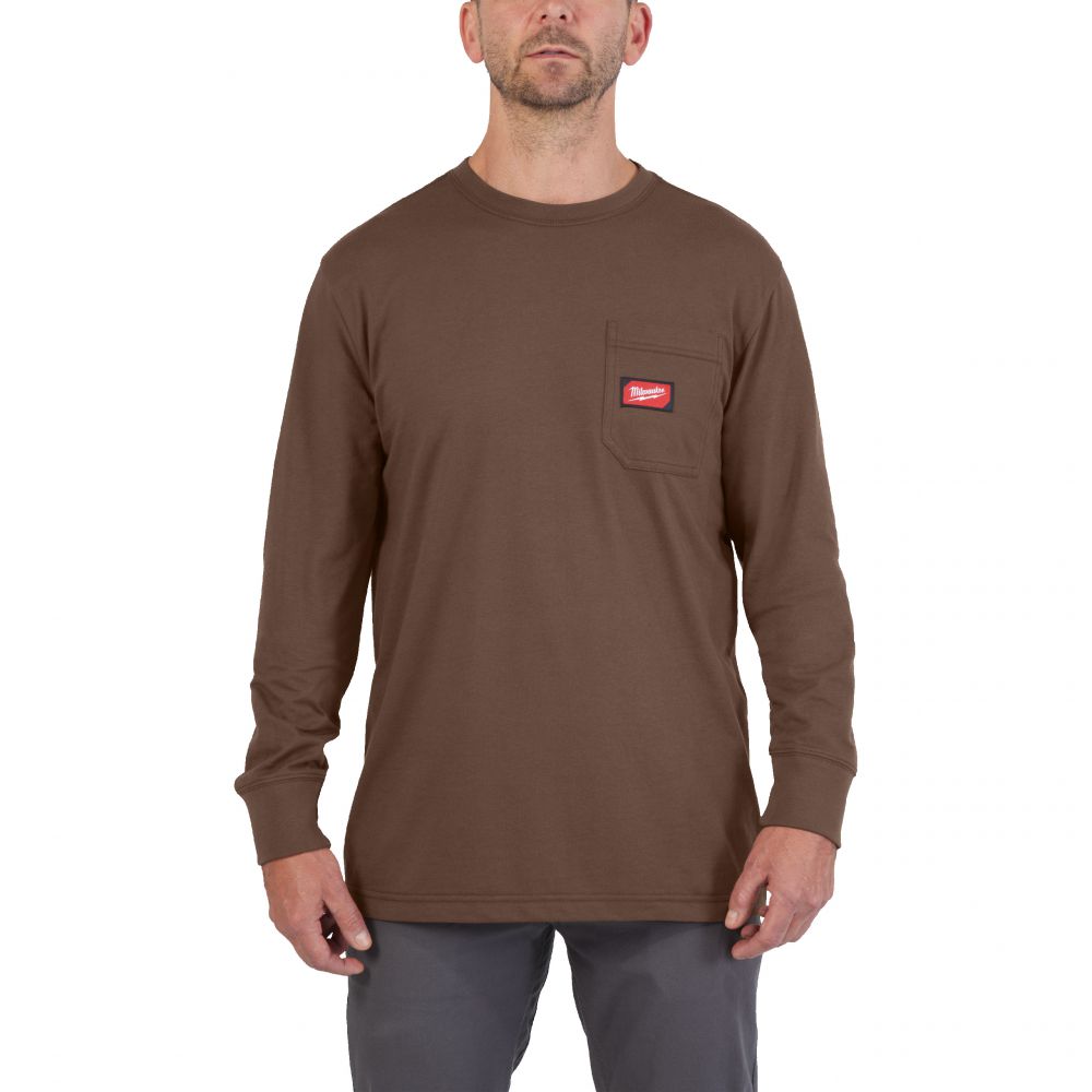 Arbeits-Langarm-Shirt braun mit UV-Schutz 